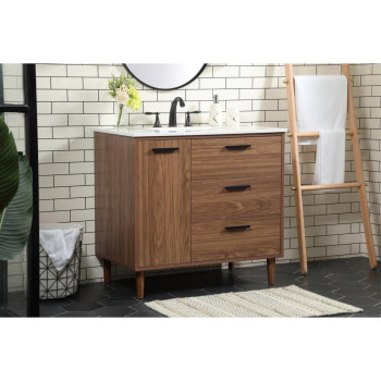 36 Inch Single Bathroom Vanity In Walnut Brown