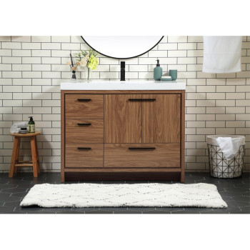 42 Inch Single Bathroom Vanity In Walnut Brown