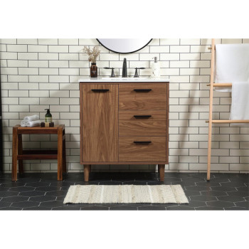 30 Inch Single Bathroom Vanity In Walnut Brown