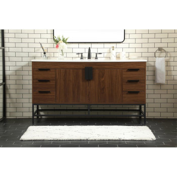 60 Inch Single Bathroom Vanity In Walnut