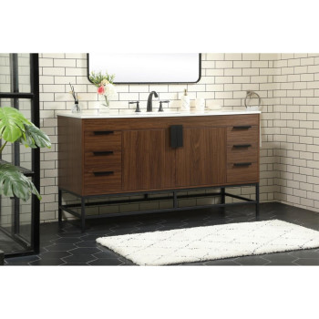 60 Inch Single Bathroom Vanity In Walnut