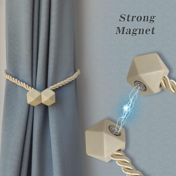 Hion Magnetic Curtain Tiebacks Beige 2Pcs Curtain Tiebacks Buckles Holdbacks Holders Hooks Clip For Home Bedroom Office Decorat