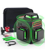 Motovera Self Leveling Laser Level 3X360 3D Cross Line Rotary Lasers Green Beam Pulse Mode Battery Indicator Usb Typec Chargi