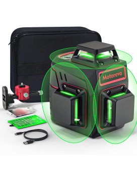 Motovera Self Leveling Laser Level 3X360 3D Cross Line Rotary Lasers Green Beam Pulse Mode Battery Indicator Usb Typec Chargi