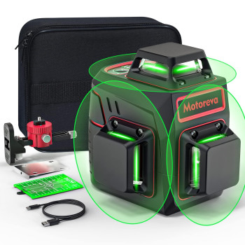 Motovera Self Leveling Laser Level 3X360 3D Cross Line Rotary Lasers Green Beam Pulse Mode Battery Indicator Usb Typec Chargi