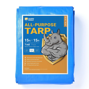 Guard Shield Blue Tarp Waterproof 15X15 Feet Medium Duty All Purpose Poly Tarps Cover 7Mil