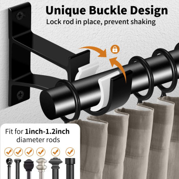 Kolako Curtain Rod Bracket 10 Pack Heavy Duty Curtain Rod Holders Black Curtain Rods Hooks Hangers For Wall Drapery Rod Suppo