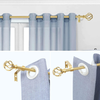 Voiiy Curtain Rods For Windows 18 To 45 Inch15375 Feet 34 Diameter Gold Drapery Rods With Twisted Cage Finials Size184