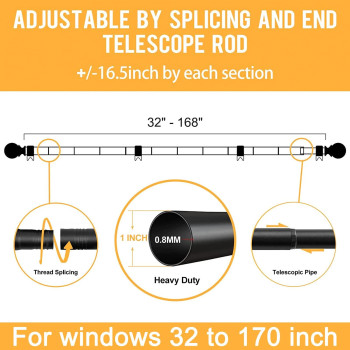 Curtain Rods For Windows 32 To 168 1 Inch Black Curtain Rod Set Heavy Duty Drapery Rods With Adjustable Curtain Rods Outdoor