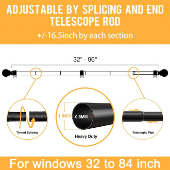 Curtain Rods For Windows 48 To 84 1 Inch Black Curtain Rod Set Heavy Duty Drapery Rods With Adjustable Curtain Rods Outdoor C