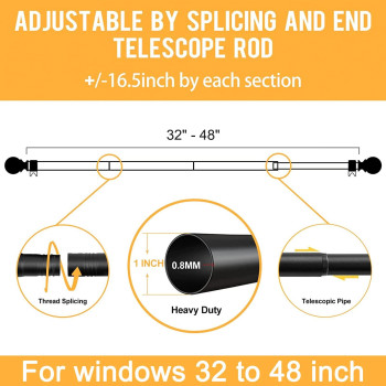 Curtain Rods For Windows 32 To 48 Inch 1 Inch Black Curtain Rod Set Heavy Duty Drapery Rods With Adjustable Curtain Rods Outd