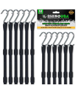 Rhino Usa Rubber Bungee Cords Heavy Duty Outdoor With Adjustable Hooks 12Pack Assorted Weatherproof Straps With S Hooks For T