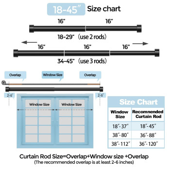 Voiiy 2 Pack Curtain Rods For Windows 18 To 45 Inch15375 Feet Black 1 Diameter Drapery Rods With End Cap Style Design Mod