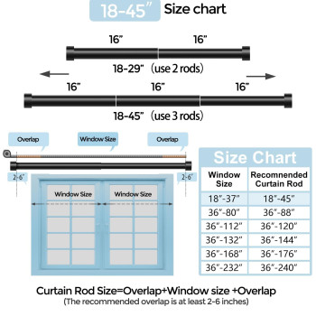 Voiiy Curtain Rods For Windows 18 To 45 Inch15375 Feet Black 1 Diameter Drapery Rods With End Cap Style Design Modern Adj