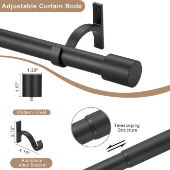 Matte Black Curtain Rods 28149 Splicing Window Curtain Rods Decorative Curtain Rods With Cap Finials Adjustable 1Inch Win