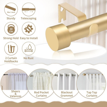 Gold Curtain Rod For Window 367236Ft Ynl Long Drapery Rods With 2Pcs Curtain Holdbacks Adjustable Heavy Duty Curtain Rod W