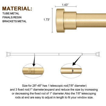 Briofox Gold Curtain Rods For Windows 28 To 48 Inch 1 Inch Heavy Duty Adjustable Curtain Rod With Modern Decorative End Cap Fin