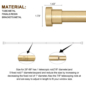 Briofox Gold Curtain Rods For Windows 48 To 84 Inch 1 Inch Heavy Duty Adjustable Curtain Rod With Modern Decorative End Cap Fin