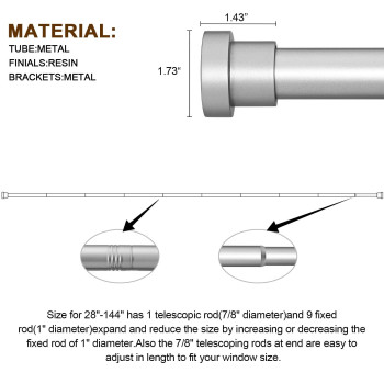 Briofox Silver Curtain Rods For Windows 66 To 120 Inch 1 Inch Heavy Duty Adjustable Curtain Rod With Modern Decorative End Cap