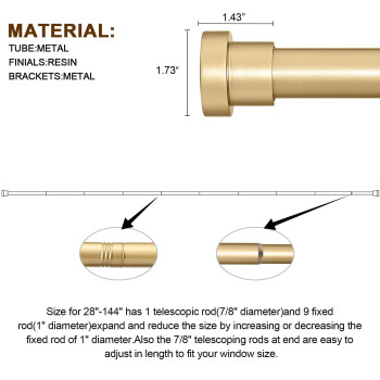 Briofox Gold Curtain Rods For Windows 72 To 144 Inch 1 Inch Heavy Duty Adjustable Curtain Rod With Modern Decorative End Cap Fi