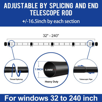 Curtain Rods For Windows 120 To 240 1 Inch Black Curtain Rod Set Heavy Duty Drapery Rods With Adjustable Curtain Rods Outdoor