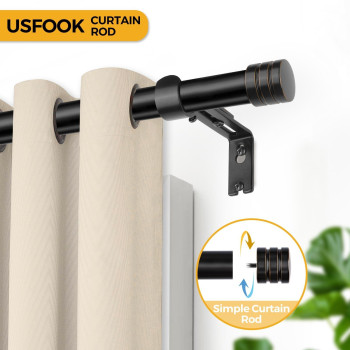 Black Curtain Rods For Windows 72 To 144 Inch Usfook 1 Inch Heavy Duty Curtain Rod Splicing Drapery Rods With Cap Finial