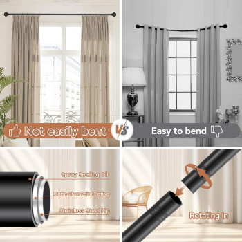 Black Curtain Rods For Windows 28 To 48 Inch 2 Pack 58 Diameter Heavy Duty Metal Stainless Steel Adjustable Small Drapery Ro