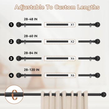 Black Curtain Rods For Windows 28 To 48 Inch 2 Pack 58 Diameter Heavy Duty Metal Stainless Steel Adjustable Small Drapery Ro