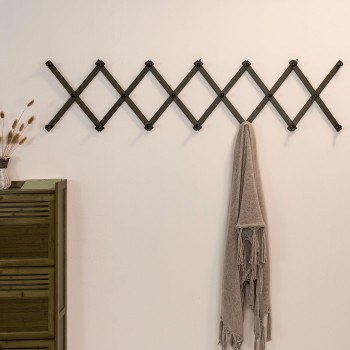 Skoloo Accordion Wall Hanger Modern Expandable Coat Rack Wall Mounted Solid Wooden Wall Hat Rack 20 Peg Dark Walnut