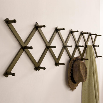 Skoloo Accordion Wall Hanger Modern Expandable Coat Rack Wall Mounted Solid Wooden Wall Hat Rack 20 Peg Dark Walnut