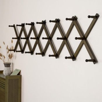 Skoloo Accordion Wall Hanger Modern Expandable Coat Rack Wall Mounted Solid Wooden Wall Hat Rack 20 Peg Dark Walnut