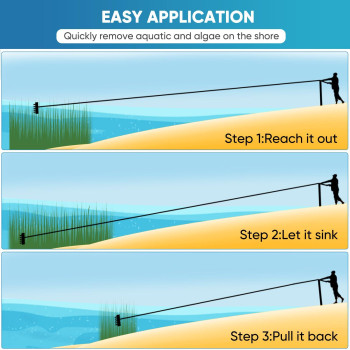 Floating Weed Lake Rake 36 Aluminum Landscape Rake With Adjustable Handle 33Ft Rope Float Weed Algae Removal Of Leaves