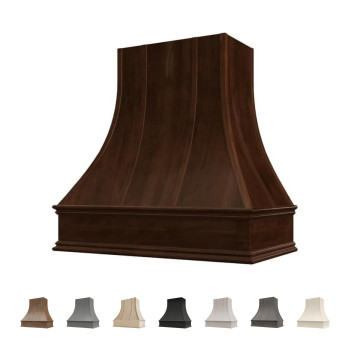 Riley Higgs Curved Front Espresso Range Hood Cover With Decorative Molding Wall Mounted Wood Range Hood Covers Plywood And