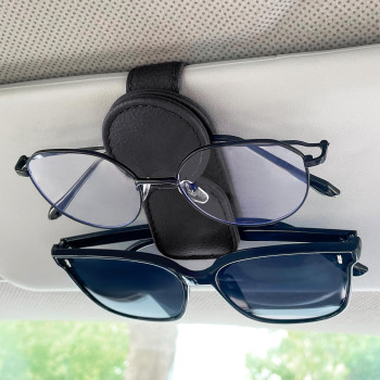 Kiwen Sunglasses Holder For Car Visor Magnetic Leather Sunglass Eyeglass Hanger Clip For Car Sun Visor Accessories 1 Black