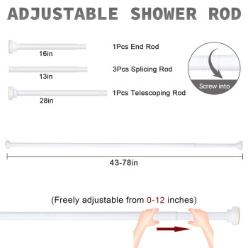 Thestoa White Shower Curtain Rod Adjustable 4378 Inch 1Diameter Spring Tension Curtain Rod No Drill Antirust Nonslip Show