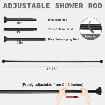 Thestoa Shower Curtain Rod Adjustable 4378 Inch 1Diameter Spring Tension Curtain Rod No Drill Antirust Nonslip Shower Rod