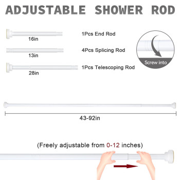 Thestoa Shower Curtain Rod Adjustable 4392 Inch 1Diameter Spring Tension Curtain Rod No Drill Antirust Nonslip Shower Rod