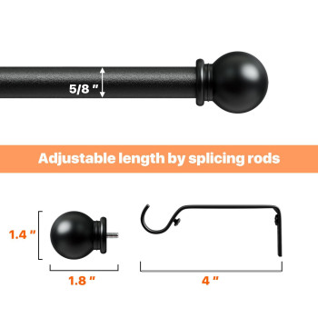 Black Curtain Rods For Windows 28 To 62 Inch Splicing Adjustable 58 Diameter Drapery Rod Set With Brackets Heavy Duty Metal S