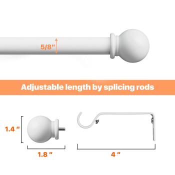 White Curtain Rods For Windows 48 To 84 Splicing Adjustable 58 Diameter Drapery Rod Set With Brackets Heavy Duty Metal Standa