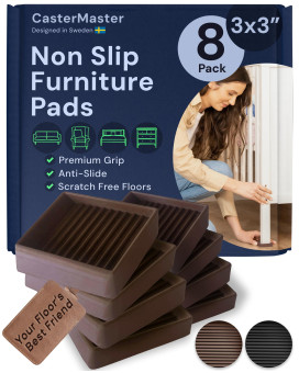 Castermaster Non Slip Furniture Pads 3X3 Square Rubber Anti Skid Caster Cups Leg Coasters Couch Chair Feet And Bed Stopper