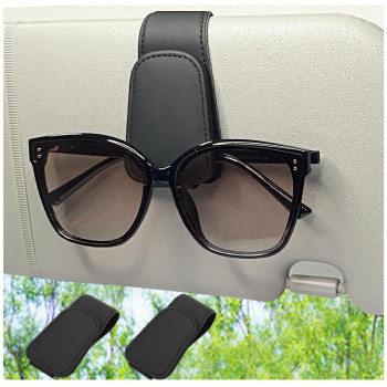 Chosmoyi 2 Packs Sunglasses Holder For Car Sunglass Clip For Car Visor Magnetic Leather Car Eyeglass Holder And Ticket Card Cl