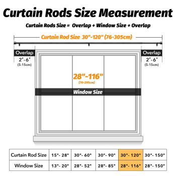 Geebobo Black Curtain Rods For Windows 66 To 120 Inch 1 Inch Adjustable Heavy Duty Easy Install Curtain Rods Set For Outdoor P