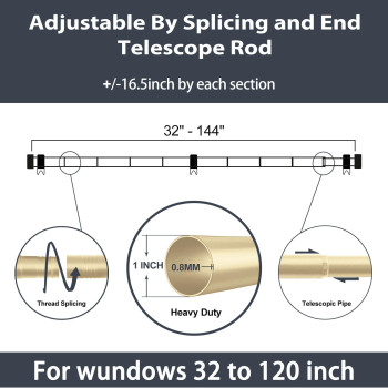 Zeerobee Curtain Rods For Windows 32 To 144 1 Inch Gold Curtain Rod Set Heavy Duty Drapery Rods With Adjustable Curtain Rods