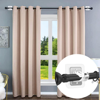 2Pcs No Drill Curtain Rod Brackets No Drilling Self Adhesive Curtain Rod Holder Hooks Nail Free Adjustable Curtain Rod Hooks Cur