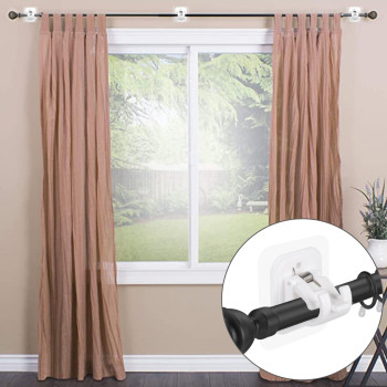 2Pcs No Drill Curtain Rod Brackets No Drilling Self Adhesive Curtain Rod Holder Hooks Nail Free Adjustable Curtain Rod Hooks Cur