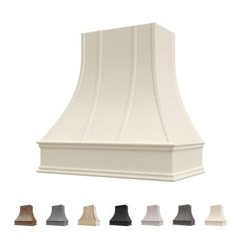 Riley Higgs Curved Front Antique White Range Hood Cover With Decorative Molding Wall Mounted Wood Range Hood Covers Plywood