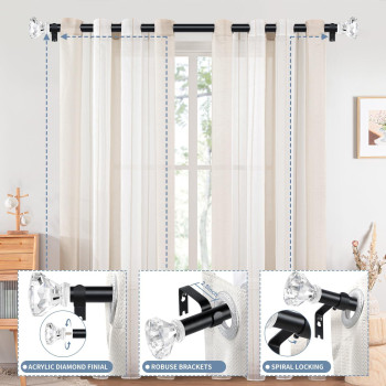 Tvwoo 2 Pack Black Curtain Rods 28 To 48 Inch 34 Inch Adjustable Curtain Rod Set Modern Single Window Curtains Rods Heavy Duty