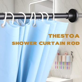 Thestoa Shower Curtain Rod Adjustable 3080 With Holder Antirust Shower Rod Spring Tension Shower Rod No Drill Black Show