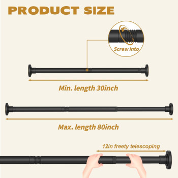 Thestoa Shower Curtain Rod Adjustable 3080 With Holder Antirust Shower Rod Spring Tension Shower Rod No Drill Black Show