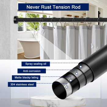 Ynl Tension Curtain Rod Adjustable 3452 Inches Matte Black Antislip Rustresistant Never Collapse No Drill Easy Install